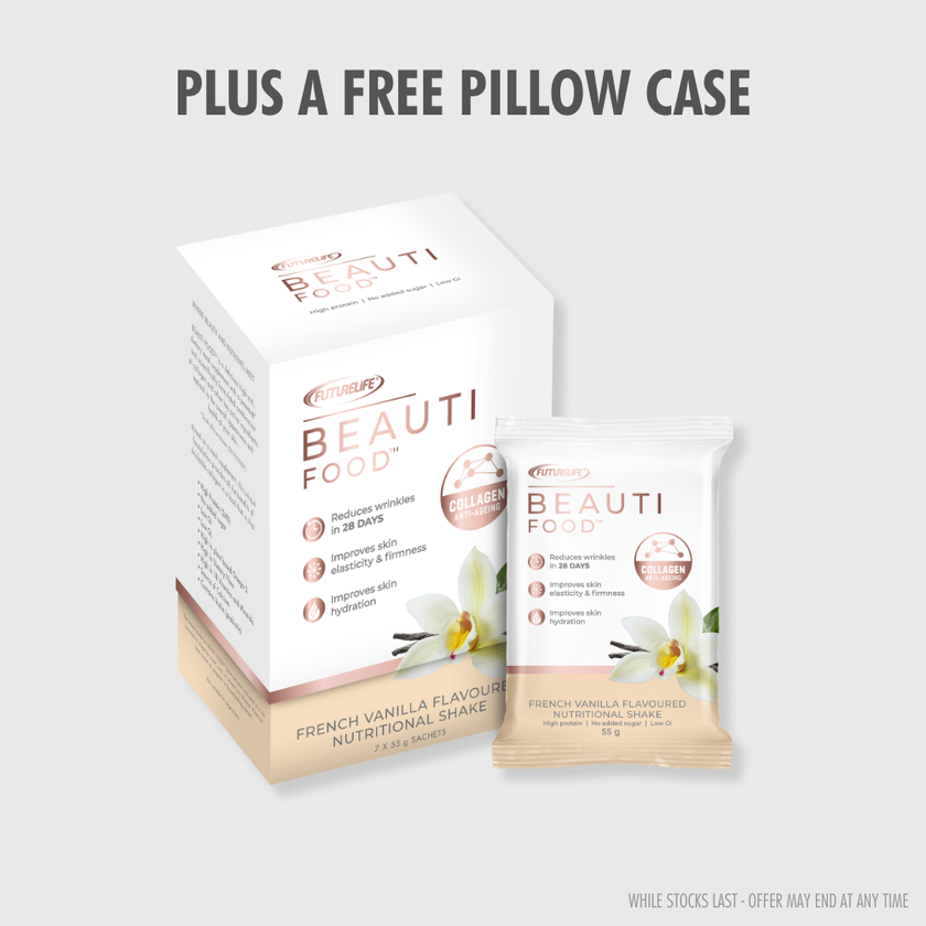 BEAUTI FOOD French Vanilla Shake 7-day pack box with white gold floral design