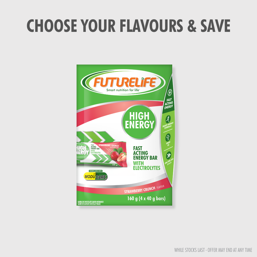 Green and white Futurelife High Energy Strawberry Crunch Bar Multipack