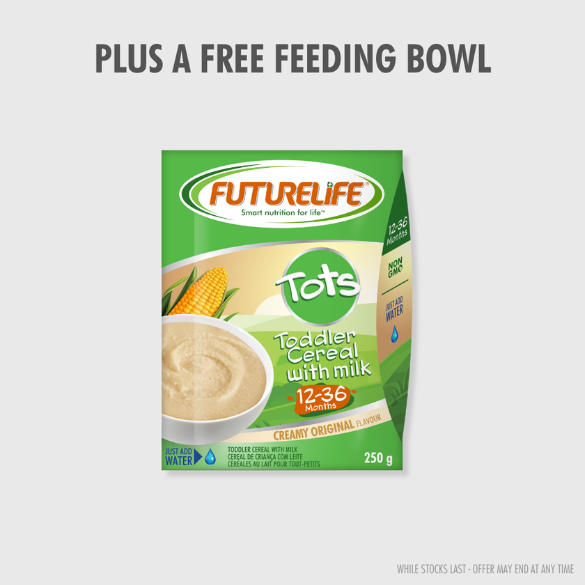Green and beige FutureLife Tots Original 250g toddler cereal with milk