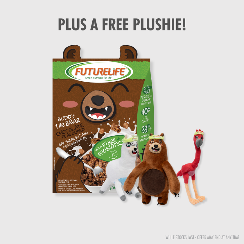 Brown plush bear smiling on Kids Oat Cereal Bits And Multigrain Pops - Chocolate