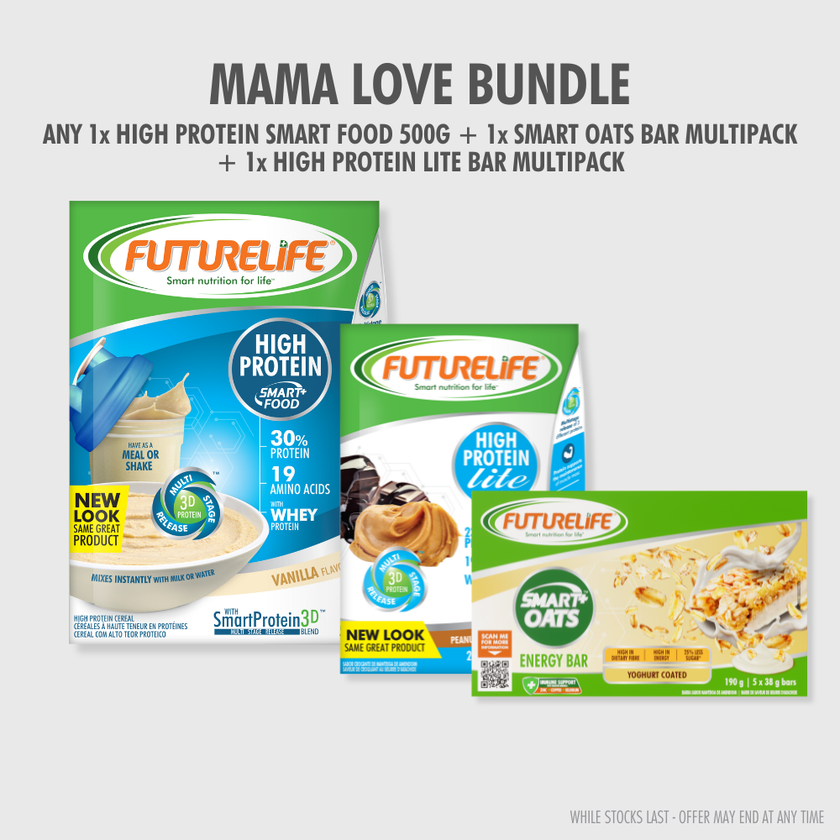 Mama Love Bundle: Vanilla High-Protein Meal Mix, Peanut Butter Lite Bar, Yoghurt-Coated Energy Bar