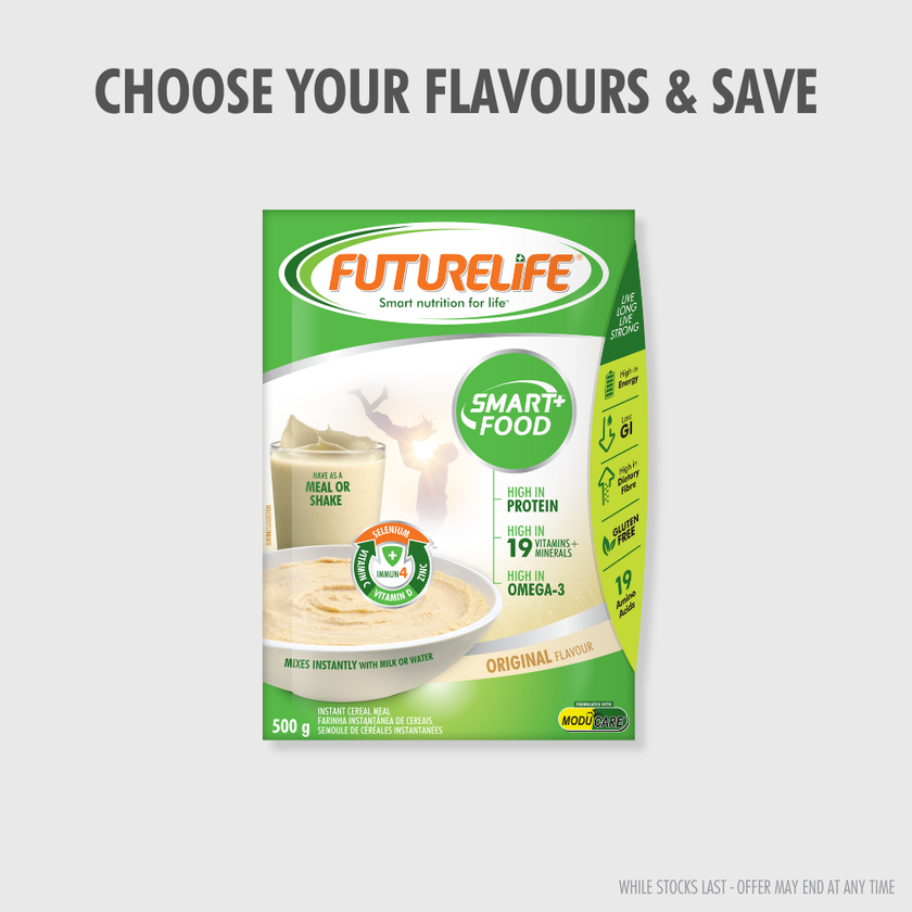 Green and white FutureLife Smart+ Original 500g cereal packet