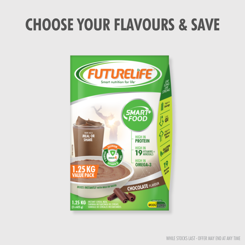 Green and white FutureLife Smart+ chocolate instant cereal mix 1.25kg package