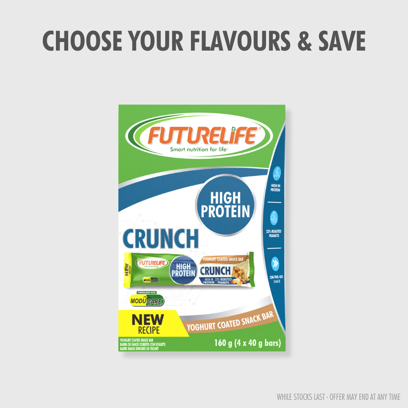 Futurelife High Energy Protein Crunch Bar - Yoghurt Coated multipack in green and white package with blue accents
