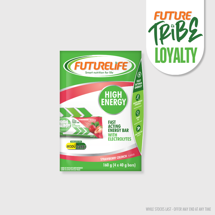 High Energy Bar Strawberry Crunch multipack with Futurelife, Moducare, green white pack