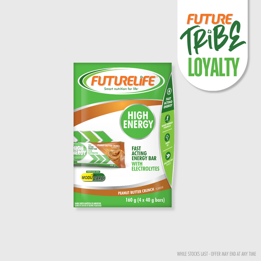 FutureLife High Energy Peanut Butter Crunch bar multipack, 160g green white pack