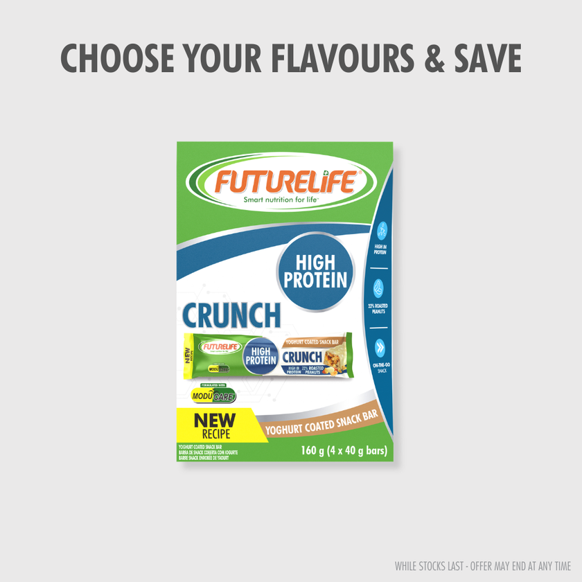Futurelife High Protein Crunch Bar yoghurt coated multipack green white blue package