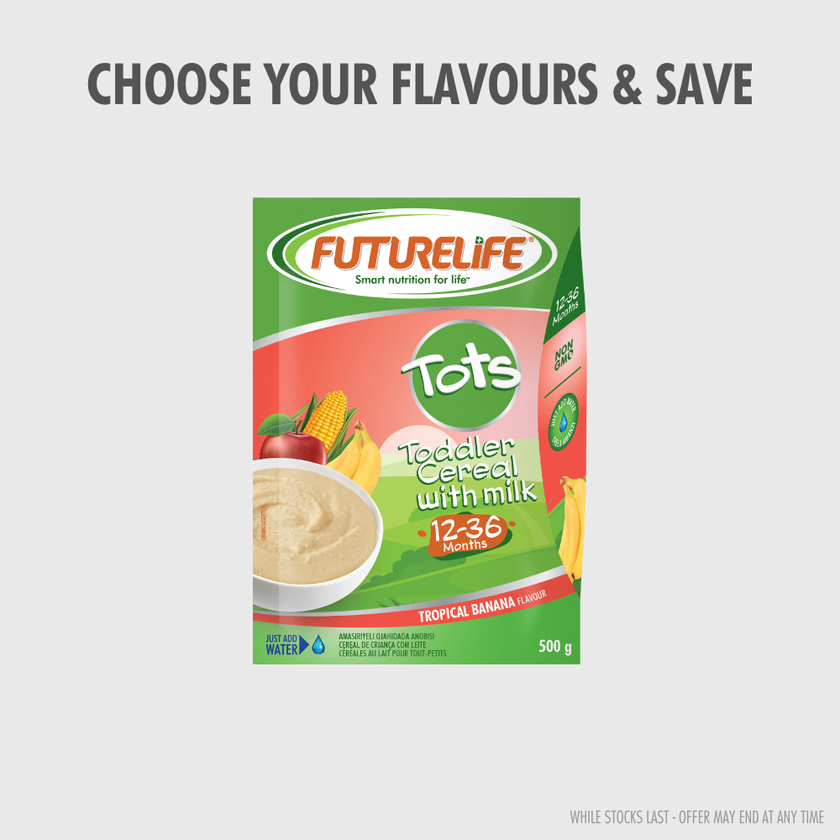Futurelife Tots Tropical Banana toddler cereal with milk, 500g pouch