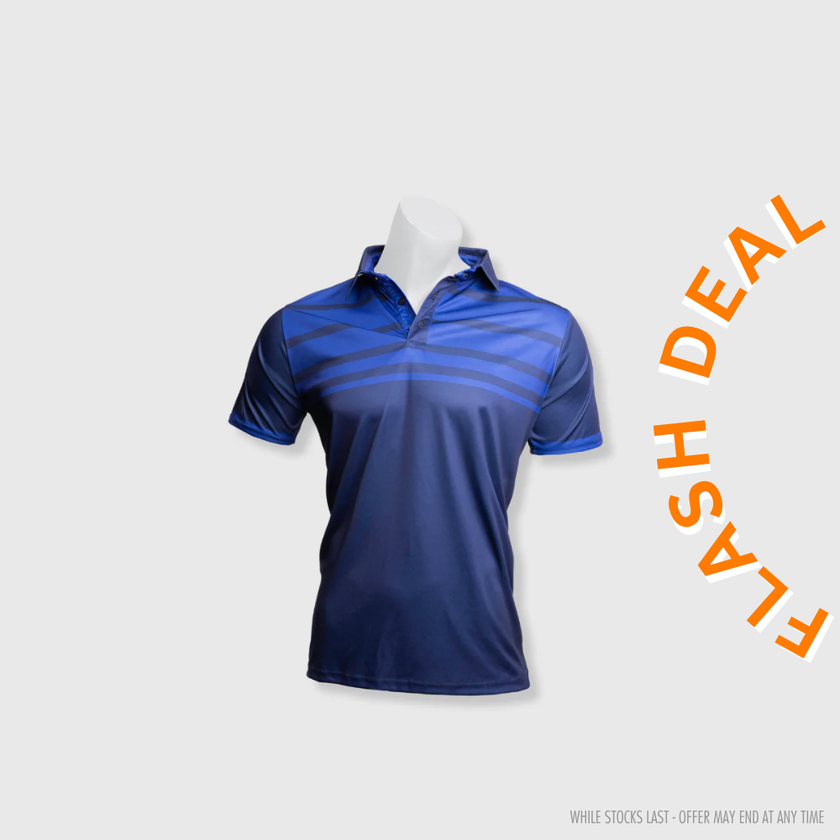Futurelife® golfer blue polo shirt with gradient stripes across the chest perfect for casual and sportswear