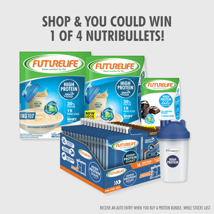 Futurelife Protein Power Up Bundle: blue white vanilla chocolate shake packets shaker bottle