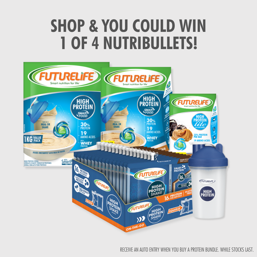 Futurelife Protein Power Up Bundle vanilla peanut butter shake packets with blue shaker