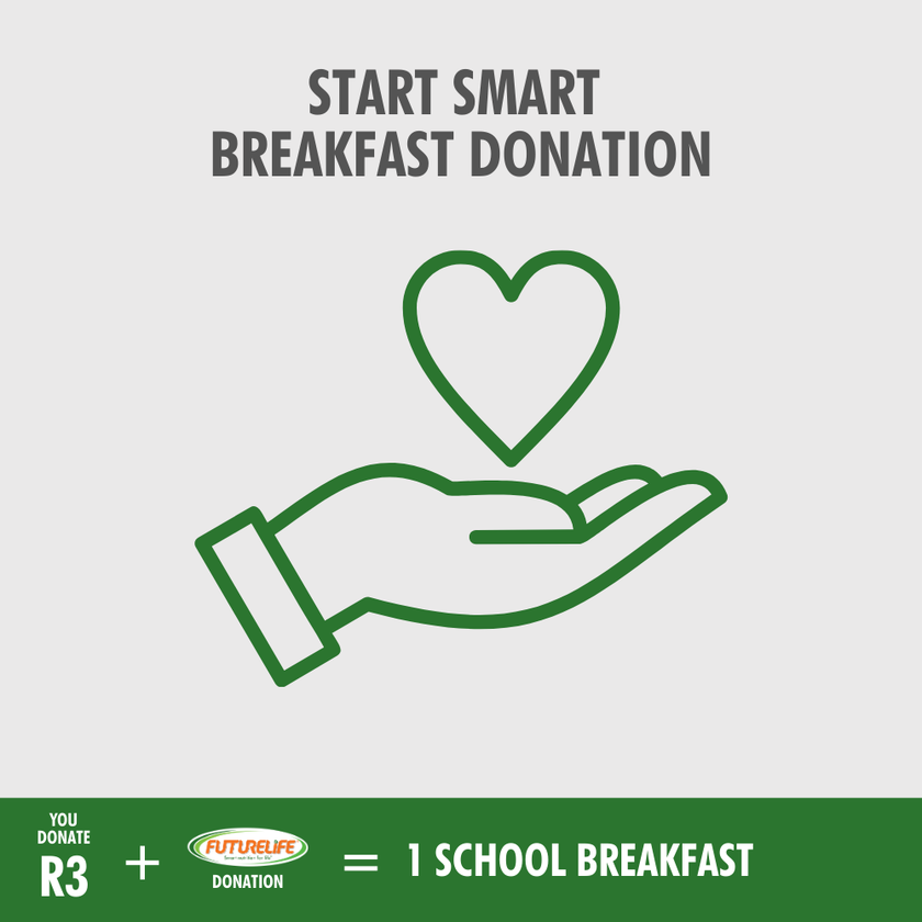 Heart-shaped SMART START BREAKFAST donation card with green outline