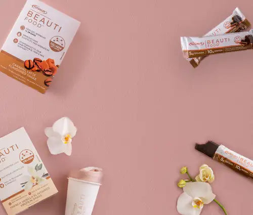 Beautifood chocolate protein bars with orange and white packaging.