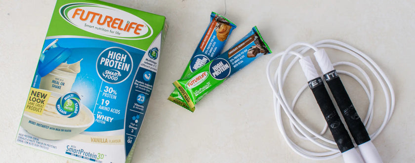 Futurelife high protein milk powder box with a new look design.