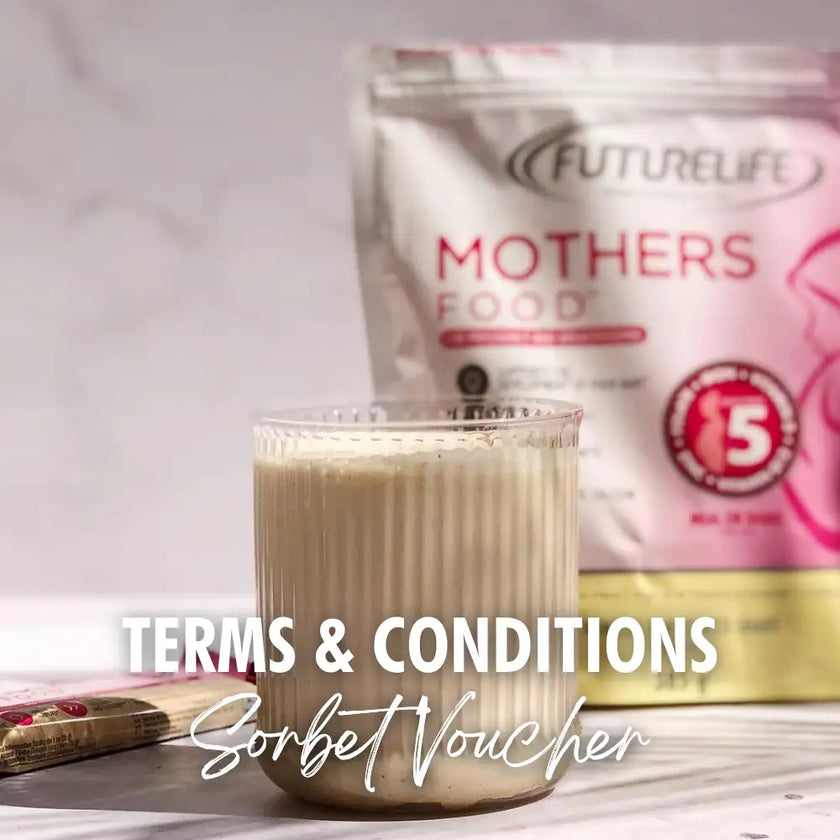 Futurelife mothers food powder packet with pink and white packaging, featuring a floral design.