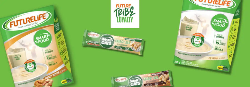 Futurelife protein bars with chocolate cookie flavor, green and white packaging.