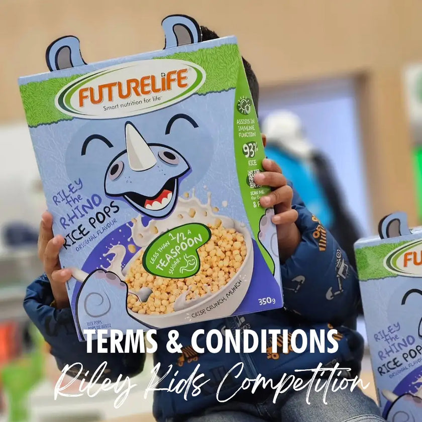 Futurelife riley the rhino rice pops cereal box.