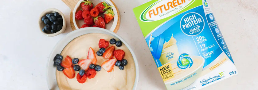 Futurelift high-protein whey powder box.