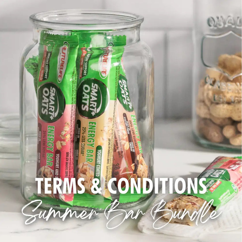 Glass jar filled with colorful smarties oats energy bars.