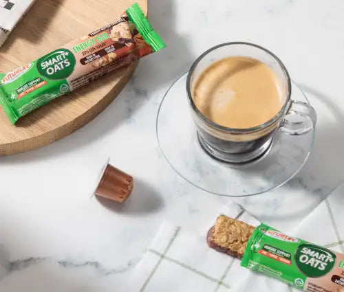 Green and brown smart oats energy bar in a foil-wrapped package.