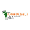 Green and orange futurepreneur academy logo with a stylized person holding an umbrella.
