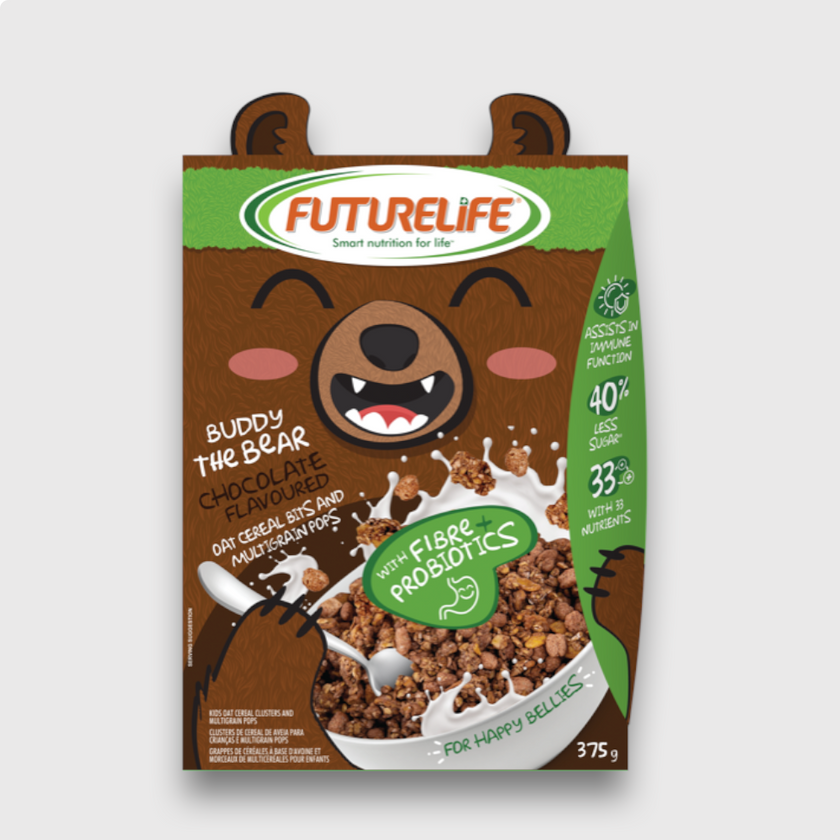 Kids Chocolate Oat Cereal Bits with Bear Design and Probiotics