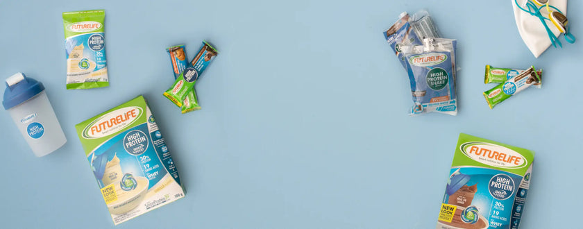 Optilife protein bars with green and blue packaging.