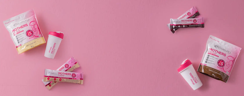 Pink protein bar with white label and logo, plastic packaging.