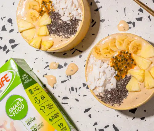 Smart & food protein shake mix packet.