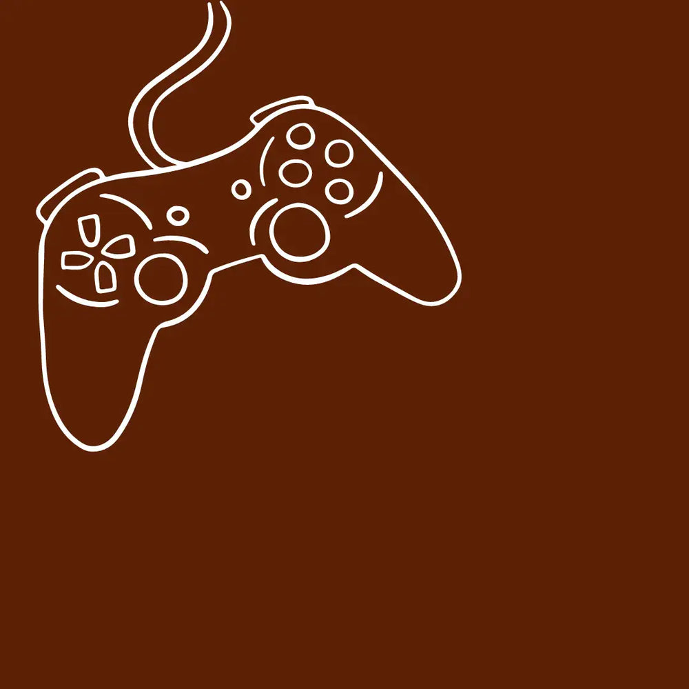 White gaming controller outline on brown background